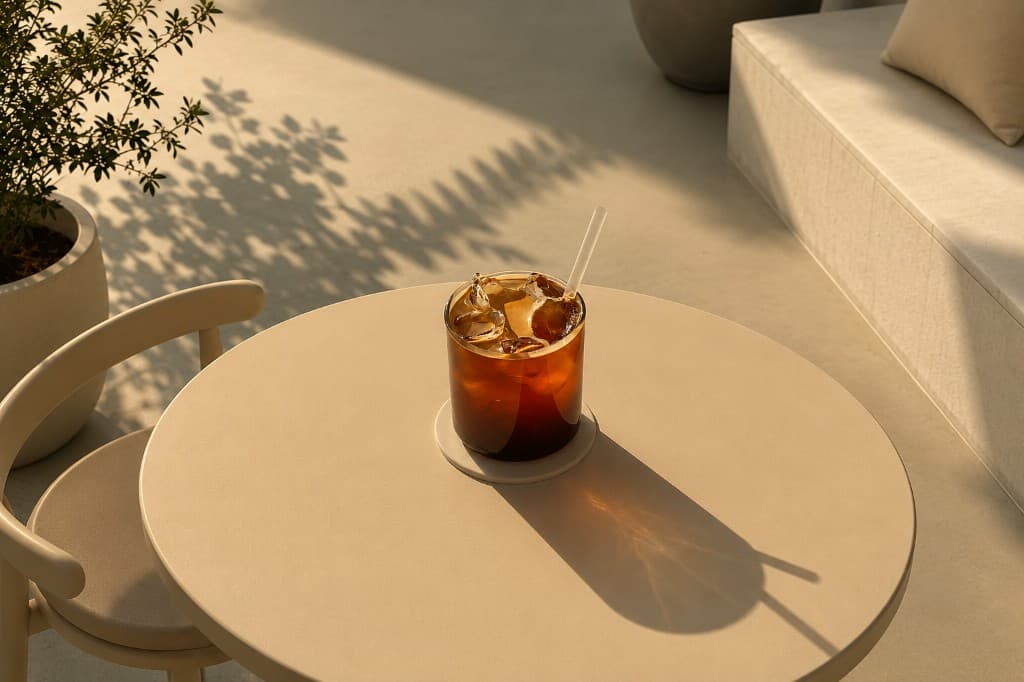 Iced Long Black — Cold brew over ice, late sun