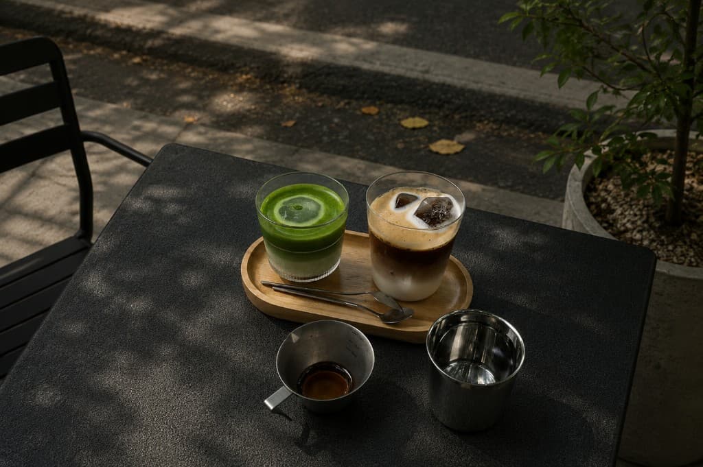 Pair on a Tray — Iced matcha and shaken espresso, side by side